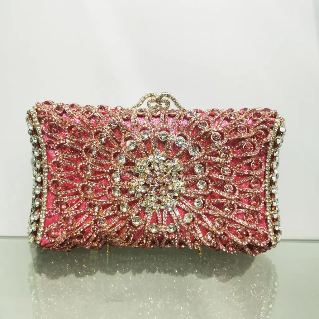 

Dazzling Pink/Blue Stones Flower Clutches Bags Crystal Clutch Evening Purse Bag Women Formal Dinner Handbag Wedding Bridal Bags