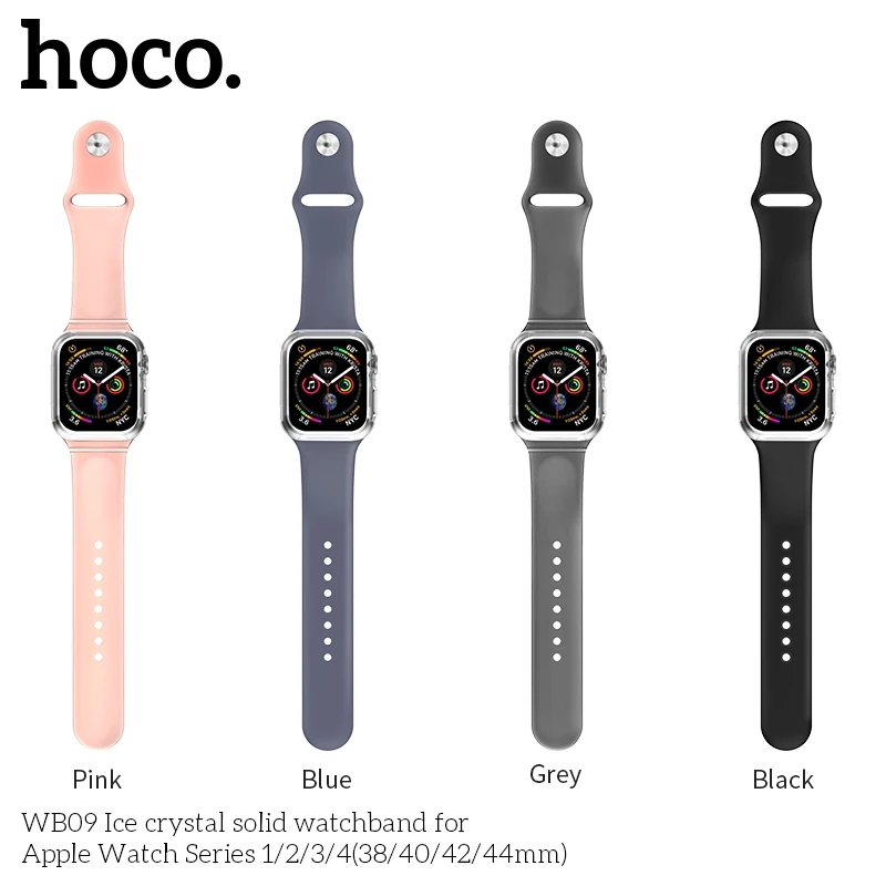 

HOCO Silicone Strap For Apple Watch series 5 4 3 2 1 44mm 42mm 38mm 40mm With Transparent TPU Case