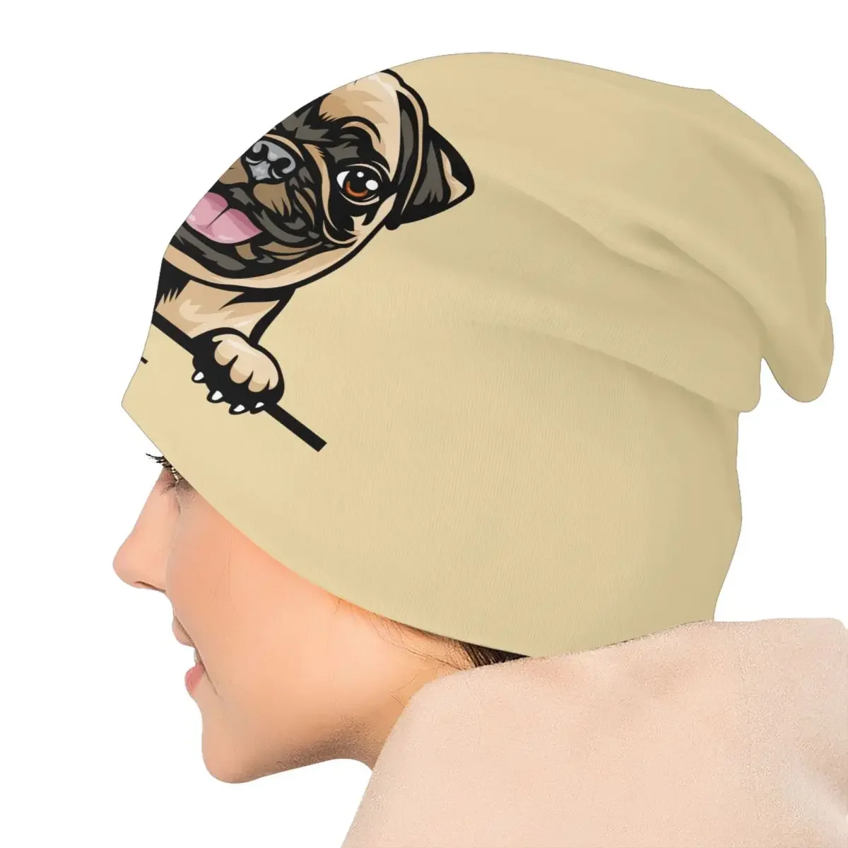 Peeking Dog Pug Beanie Cap Unisex Winter Warm Bonnet Homme Knitting Hats Cool Outdoor Ski Pet Animal Skullies Beanies Caps