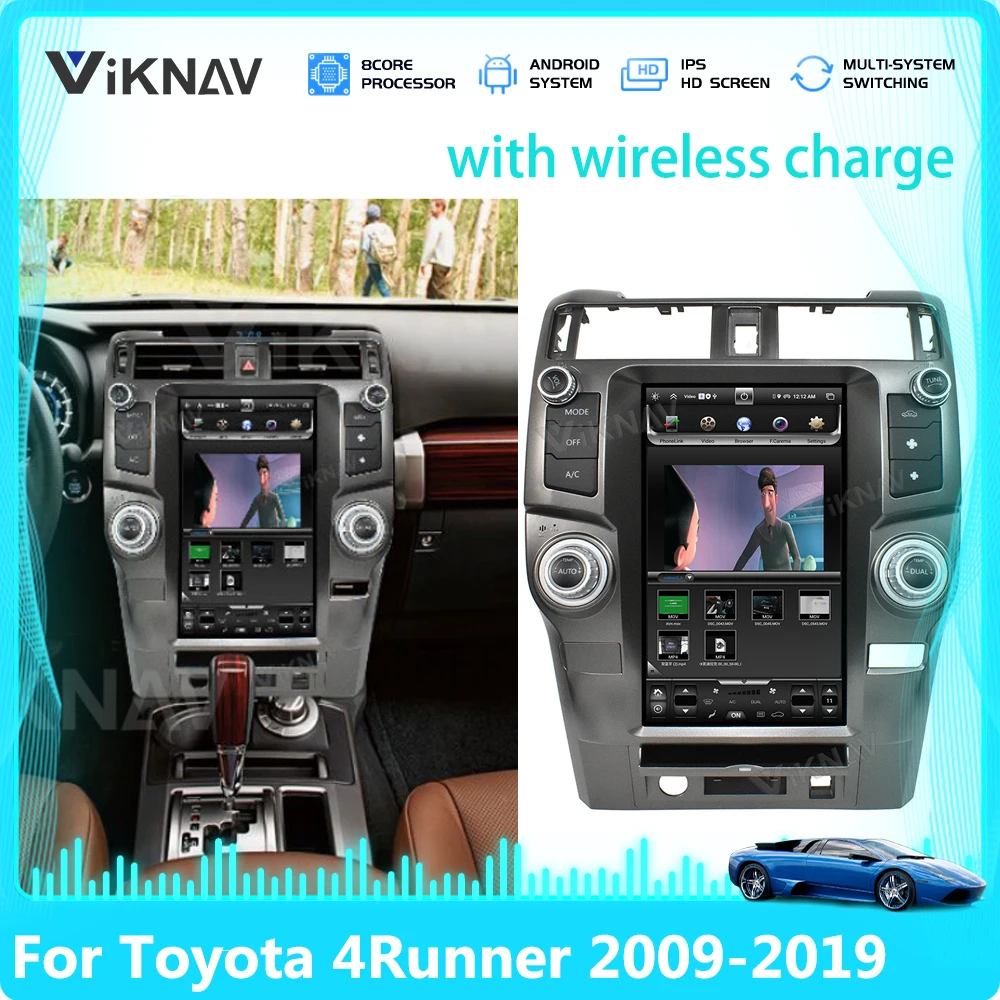 Radio con GPS para coche, reproductor Multimedia con Android 128G, receptor de Audio estéreo automático, carga inalámbrica, para Toyota 4runner 2009-2019