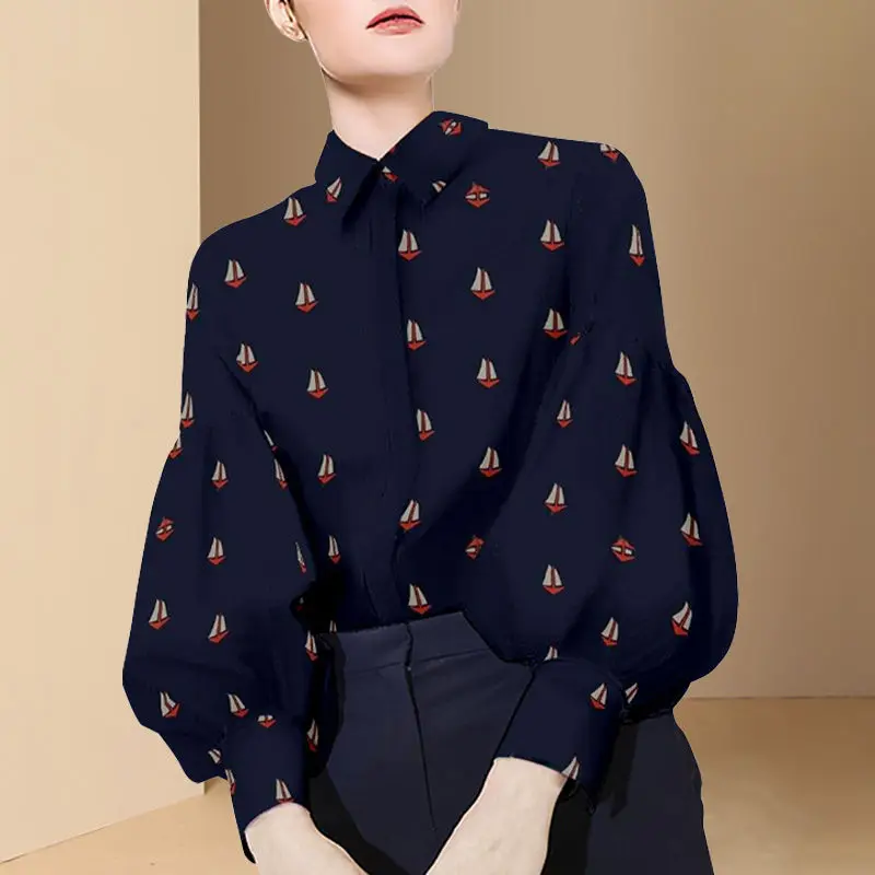 

Blouse European and American temperament autumn french retro shirt women's design sexy 2022 new lantern sleeve blouse top