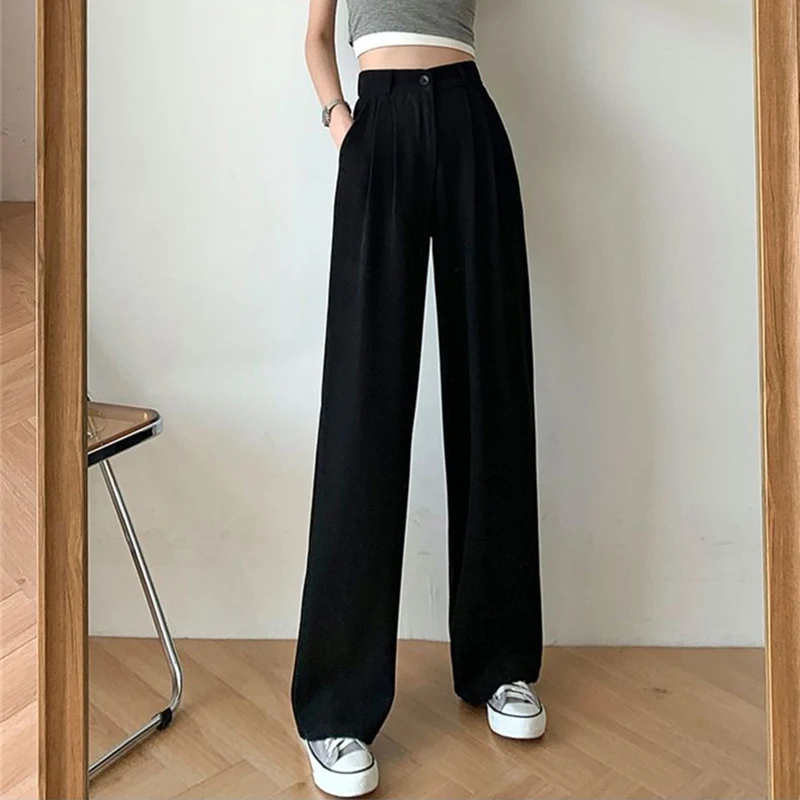 Lucyever Autumn Winter Women's Wide Leg Pants Loose High Waist Casual Trousers Woman Korean Style Solid Office Straight Pants