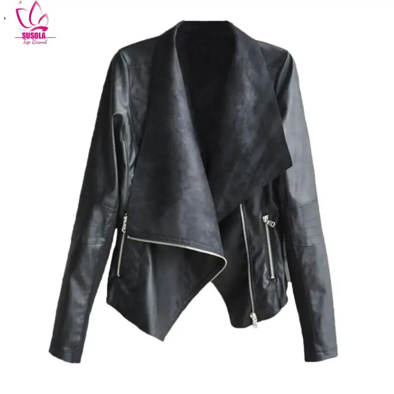 

Autumn Winter PU Leather Coats Women Gothic Jackets Motorbike Steampunk Moto Streetwear Rock Style Metal Zipper Goth Jackets