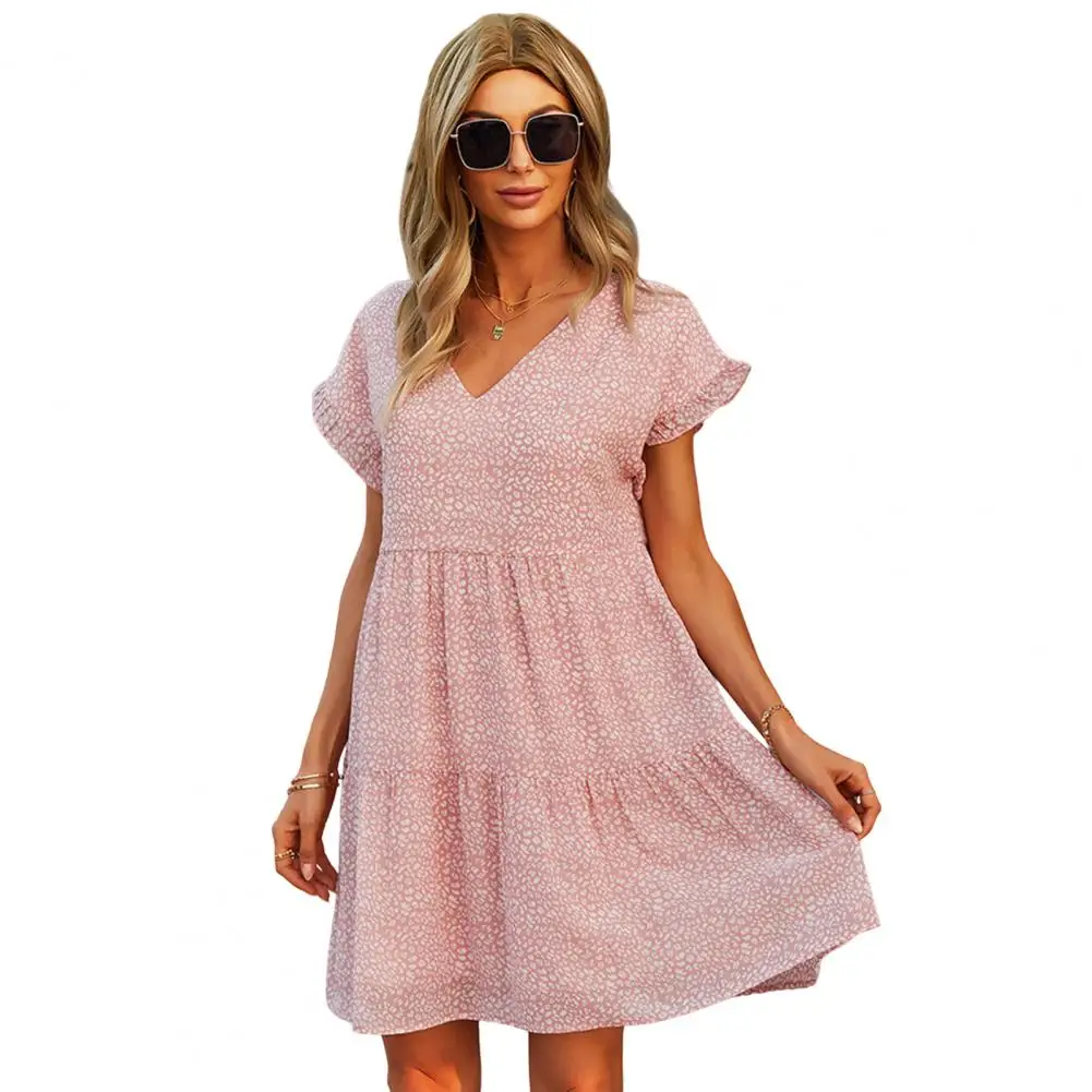 

Ladies Dress Loose Short Sleeves Summer Mini Dress Colorfast Mini Dress