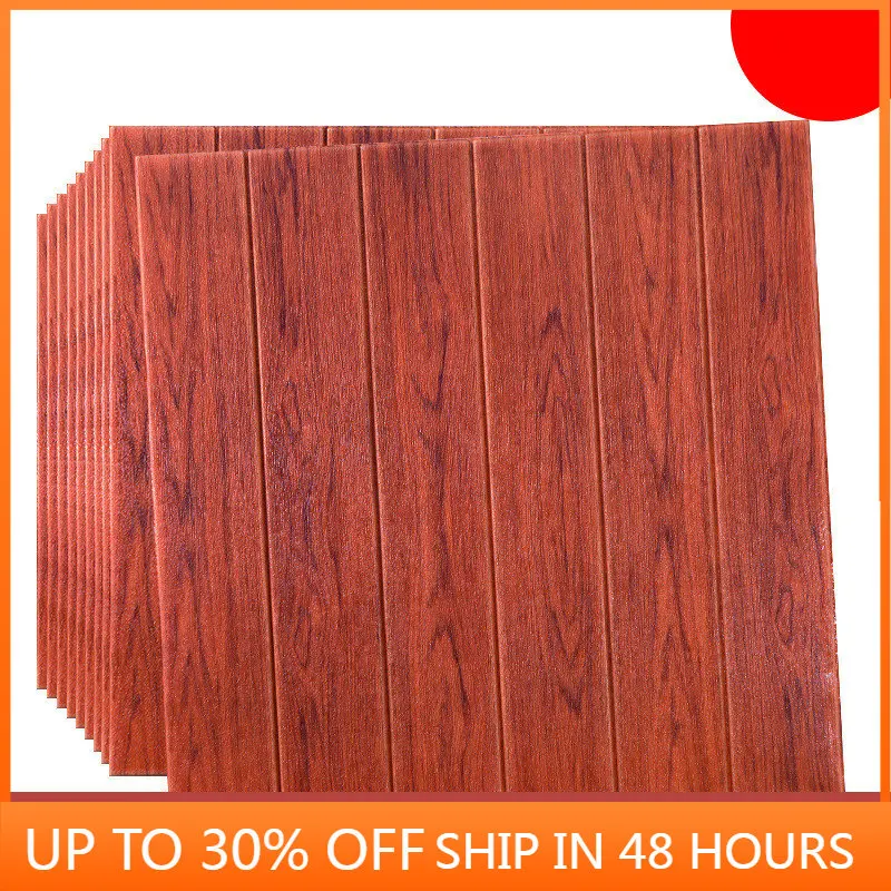 

10pcs 3D Wood Wall Stickers DIY Self Adhensive Decor Foam Waterproof Wall Covering Wallpaper For TV Background Kids Living Room