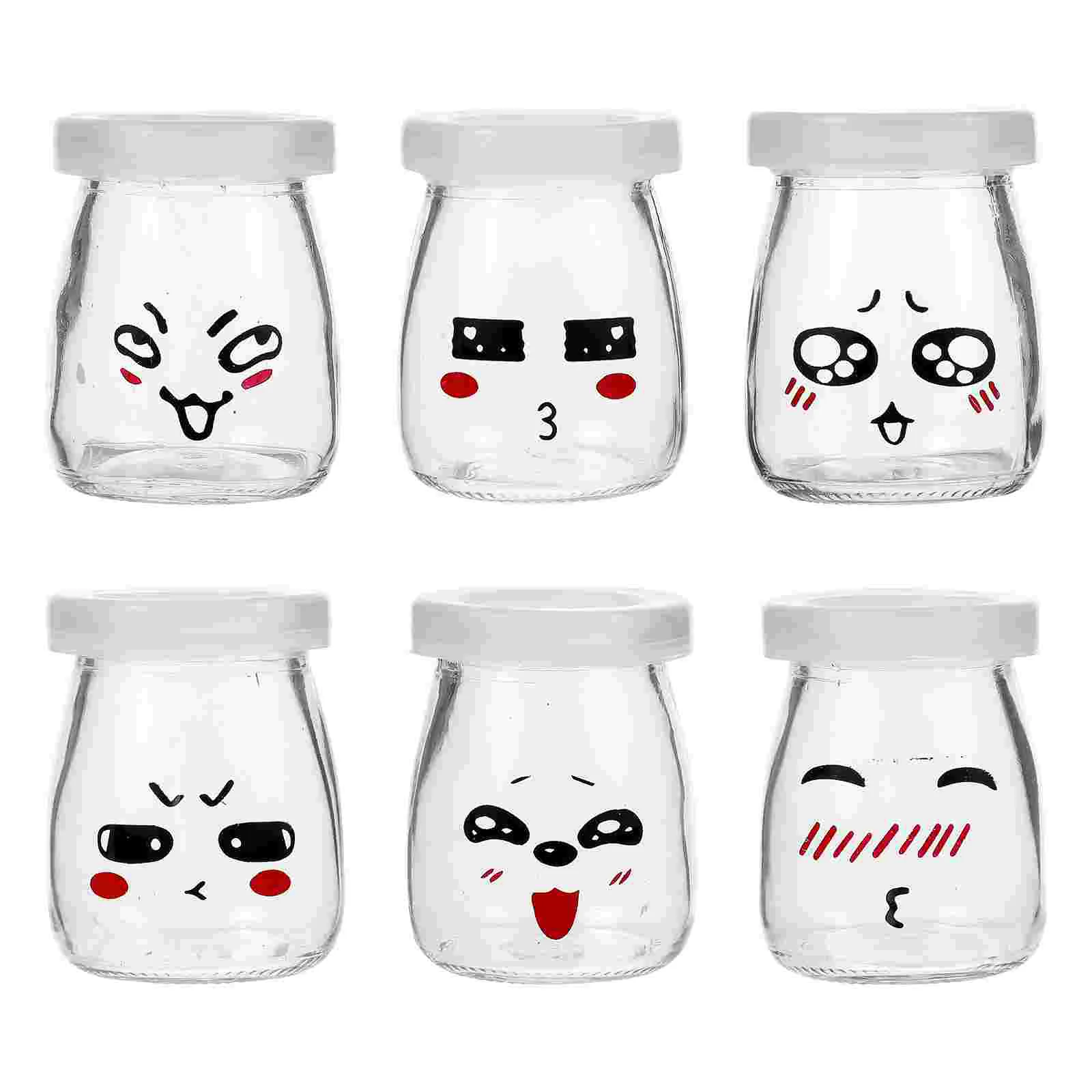 

6pcs 100ml Clear Glass Jars with Lids Pattern Glass Yogurt Container Pudding Jars for Jam Jelly Mousse Party Supplies