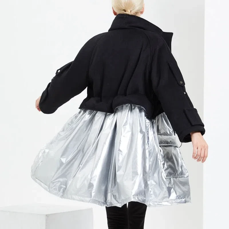 Real Shot Stitching High-End Wool Down Jacket Women 2022 Winter New Trend Loose Thick Warm 90 White Duck Down Coats Female