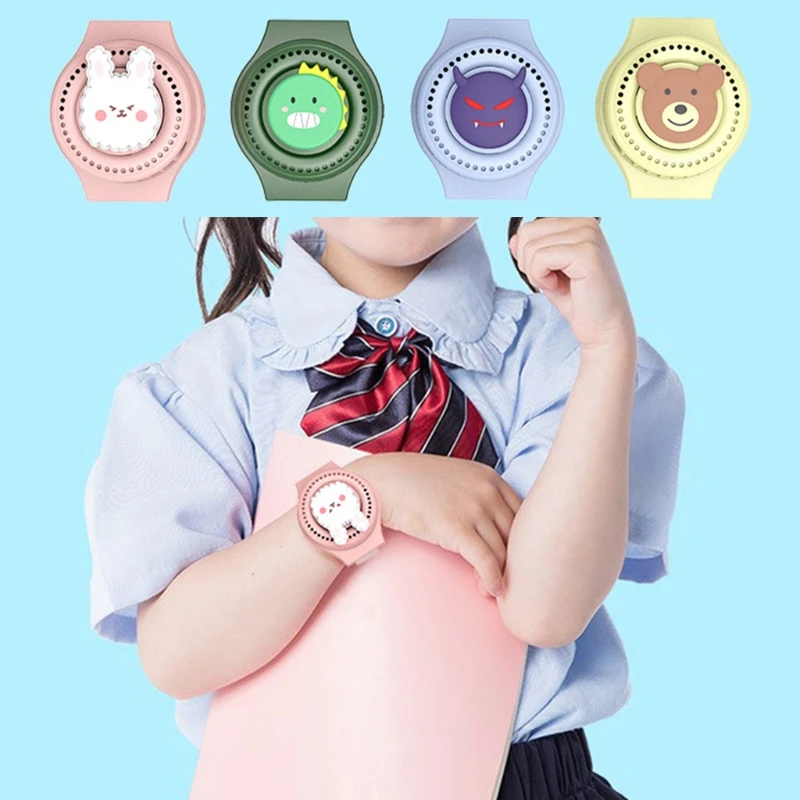 

Portable Wearable Fan BLue Devil/Pink Rabbit/Brown Bear/Green Dinosaur 4 Modelings Children's Watch Fan Drop Shipping