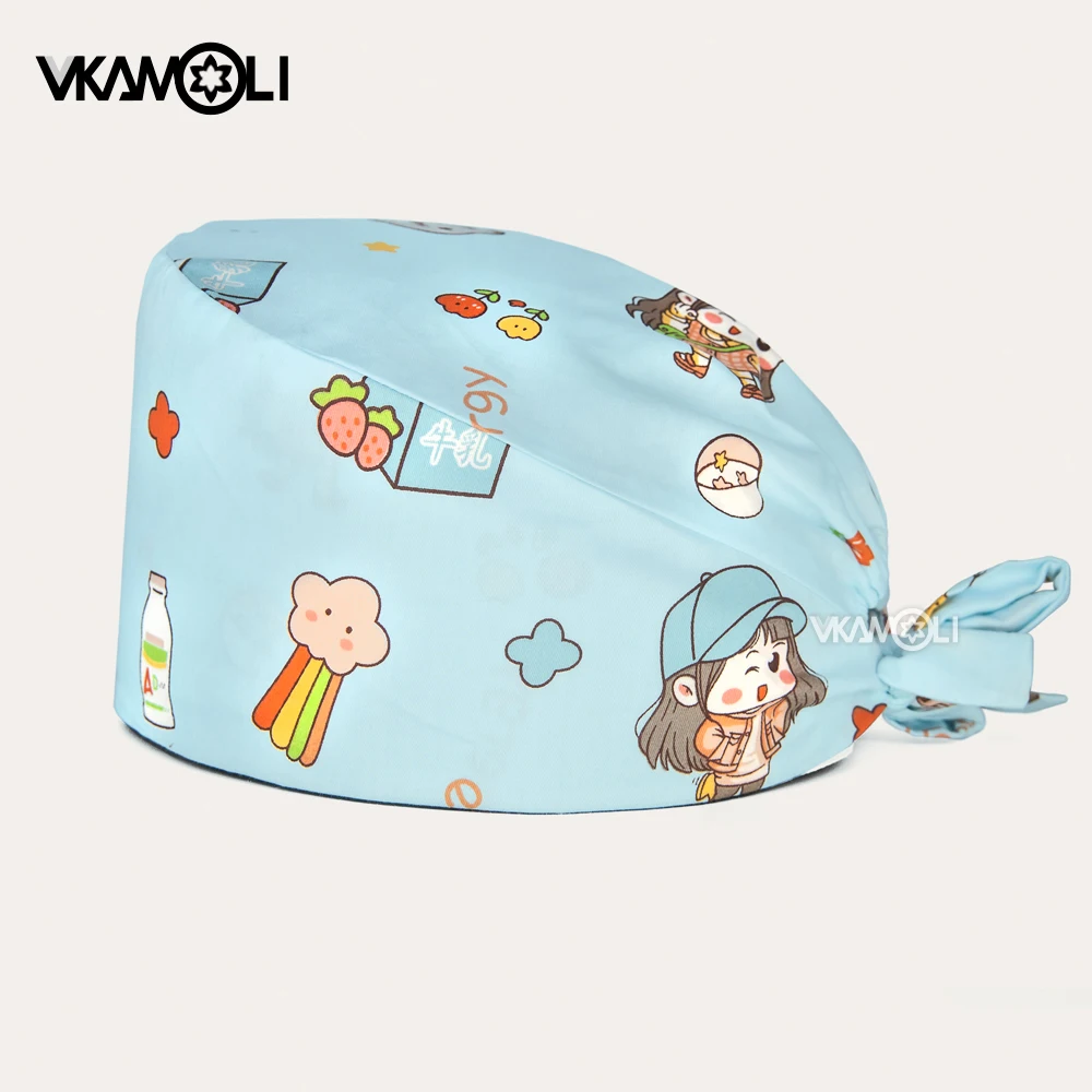 

Cartoon girl printing high quality women and men printing caps work cap Adjustable nursing scrubs hat surgeon hat medical
