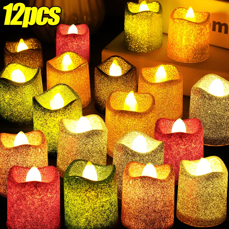 

12/3Pcs Glitter Flameless Candle Battery Operated Votive LED Tea Light Christmas Wedding Birthday Party Table Decoration Candles