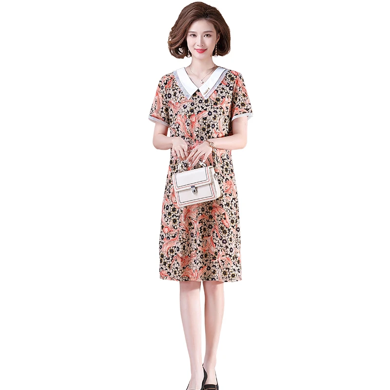

2023 Summer Dress Women lapel neck mid Dresses Vintage Office Elegant Party Floral Dress Vestidos Mujer