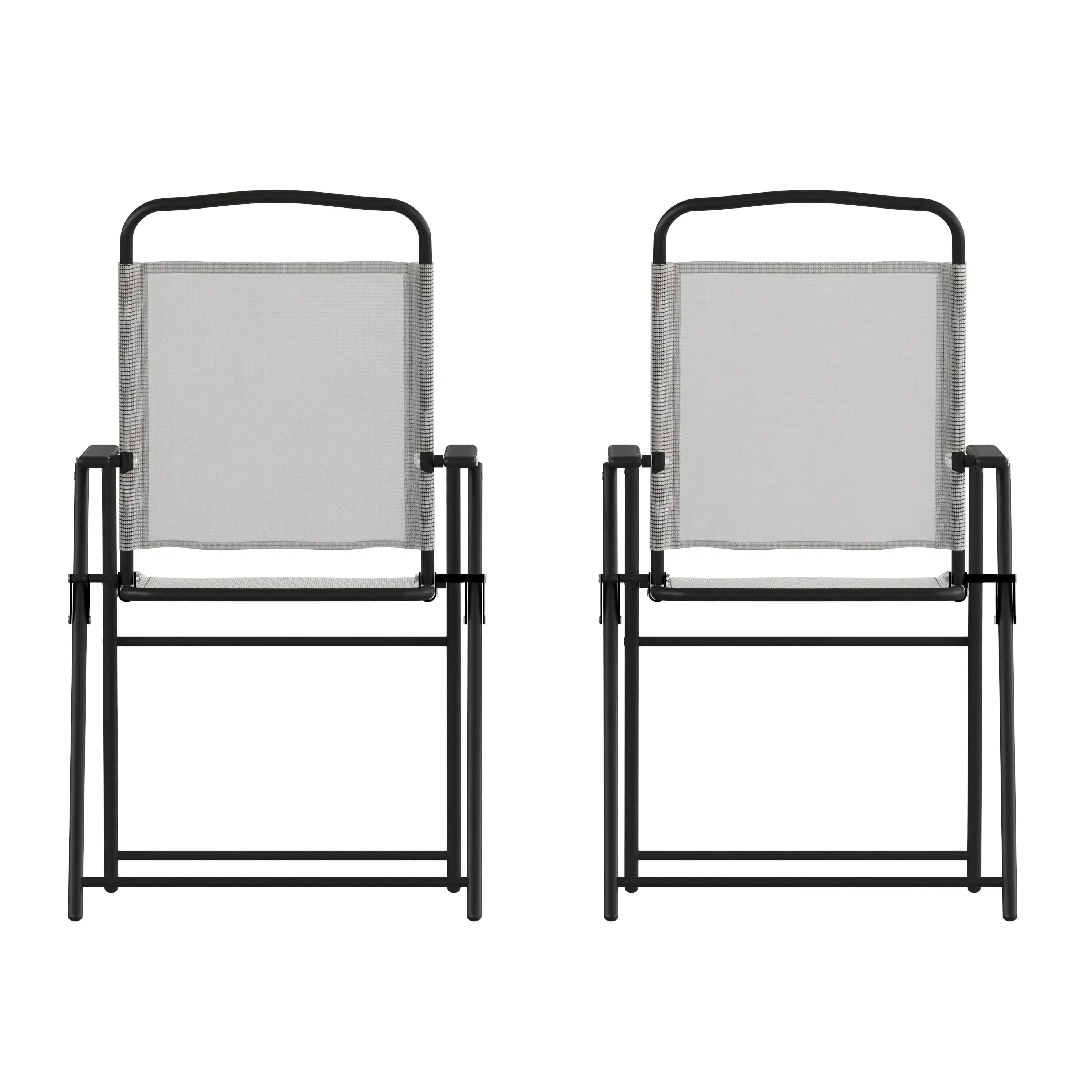 

Flash Furniture Set of 2 Mystic Folding Patio Sling Chairs, Outdoor Textilene Lawn Chairs with Armrests in Gray