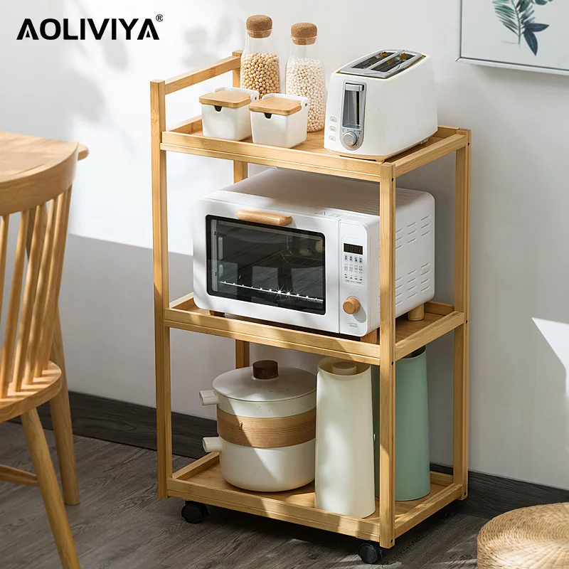 

AOLIVIYA Kitchen Shelf Floor-to-ceiling Multi-layer Movable Household Trolley Microwave Oven Storage Shelf Dish Drying Rack