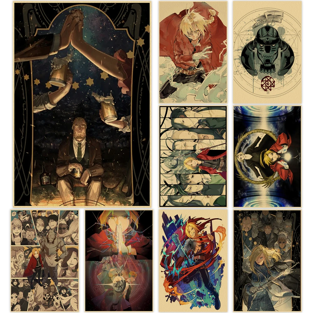 

Printed Fullmetal Alchemist Poster Classic Painting Japanese Anime Kraft Paper Mural Vintage Living Room Home Wall Decoration