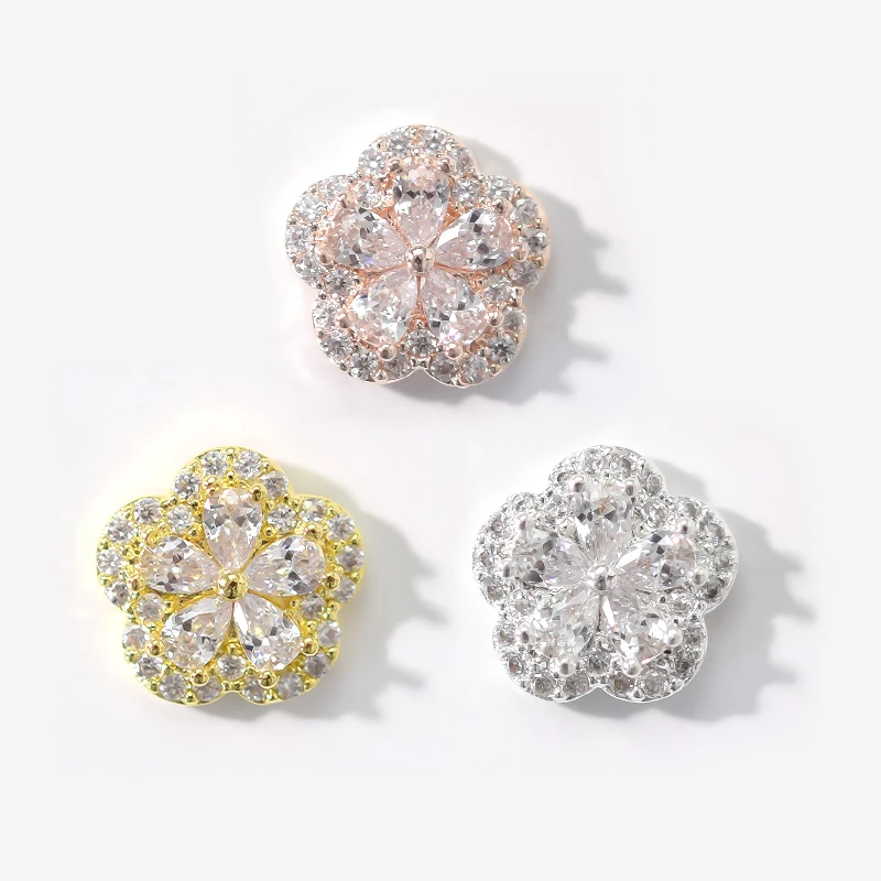 

2pcs Luxury Zircon Diamond Nail Jewelry Gold Crystal Gems Japanese Korean Electroplating Five-Petal Flower Love Nail Art Decora