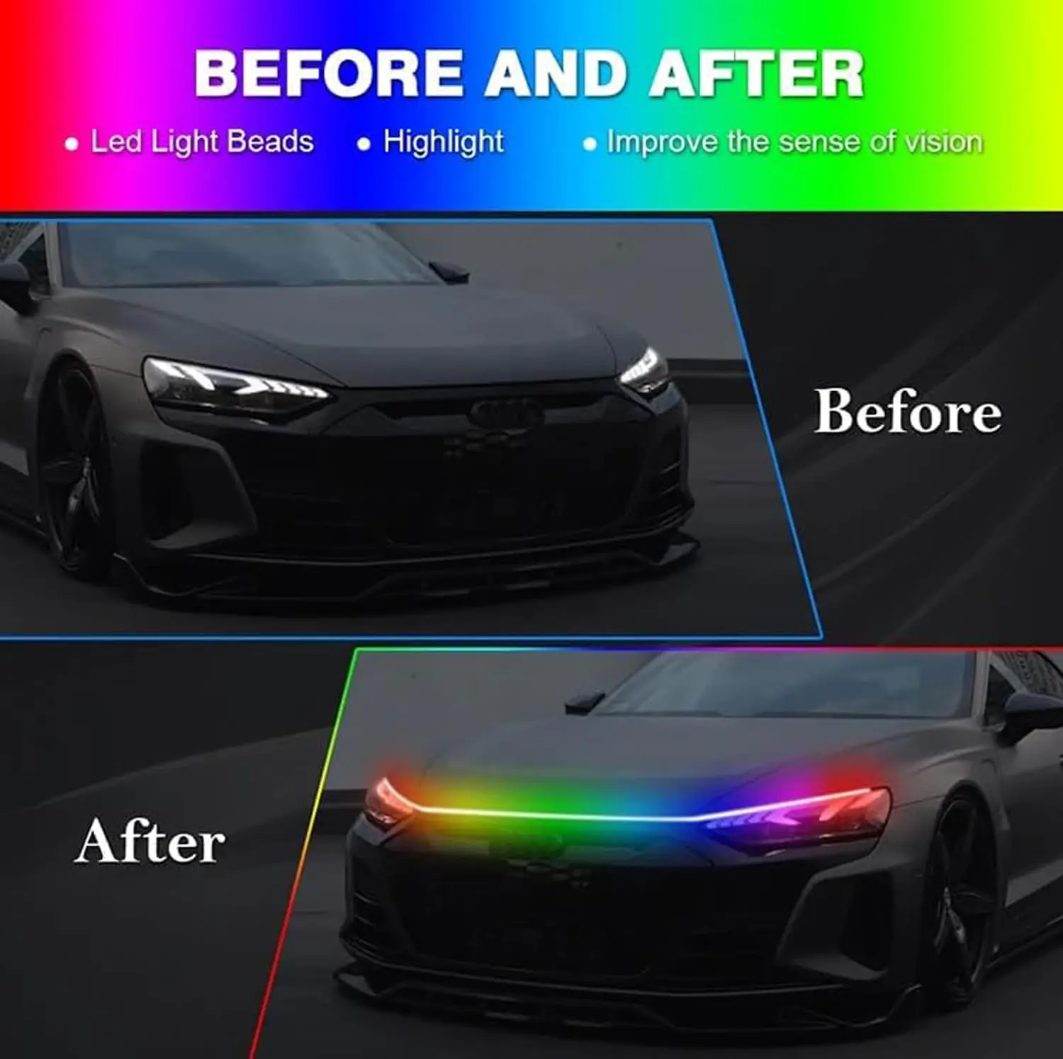 Автомобильный светодиодный RGB-светильник на капоте многоцветный динамический