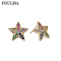 poulisa luxury colorful cubic zircon star earrings for women girls gift bohemia geometric statement earrings fashion accessories