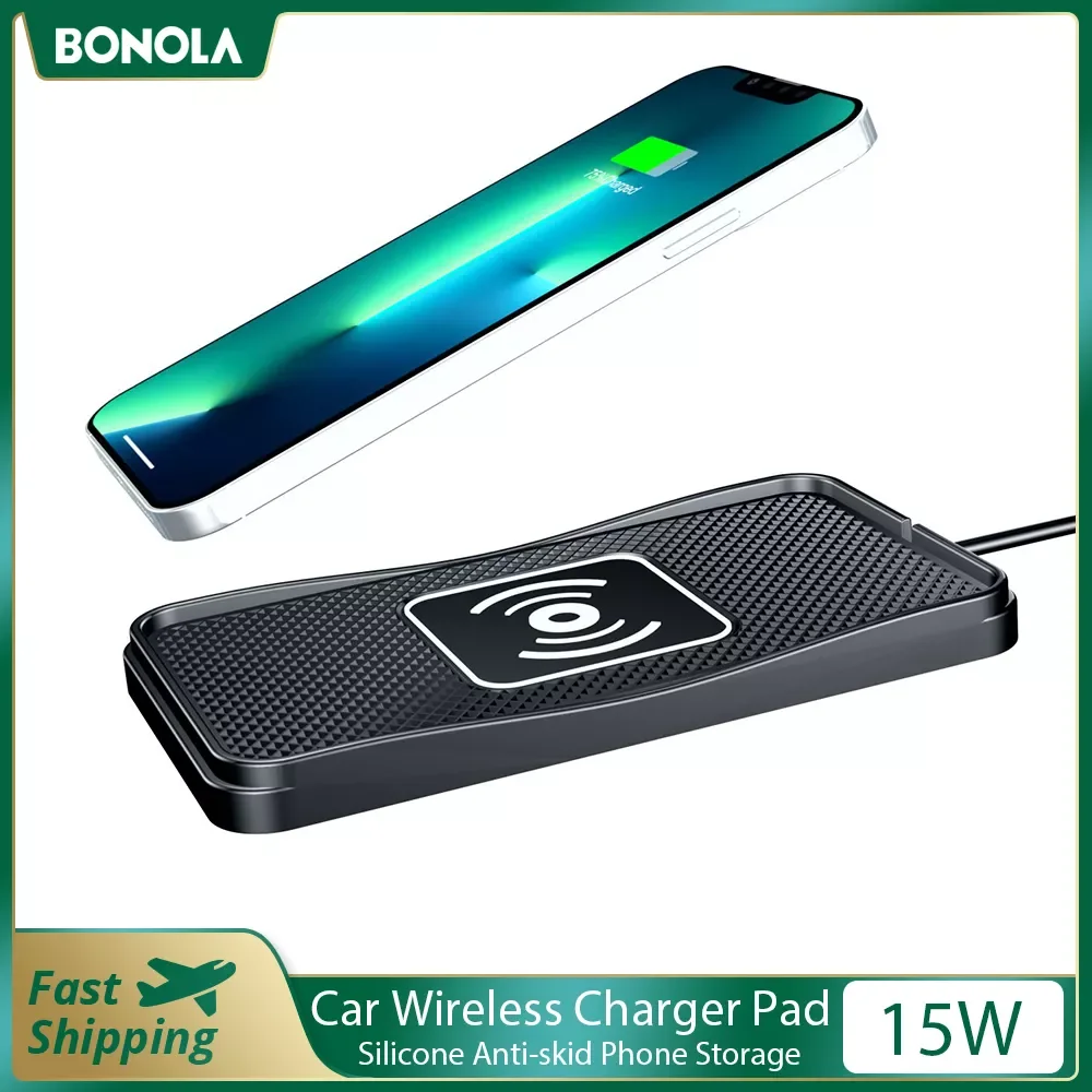 

Bonola 15W Wireless Car Charger Silicone Anti-skid Pad Cradle Dock for iPhone Fast Car Wireless Charging Stand Car Modification