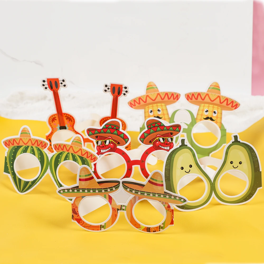 6Pcs/Set Mexican Theme Paper Glasses Avocado TACO Fiesta Par