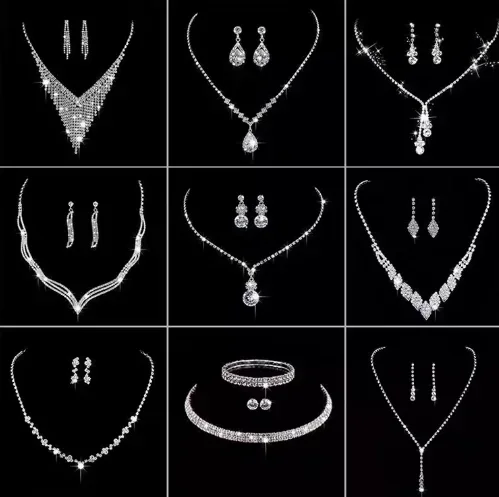 

Luxurious and exquisite set of shiny crystal earrings, necklace and bracelet for women wholesale with free shipping