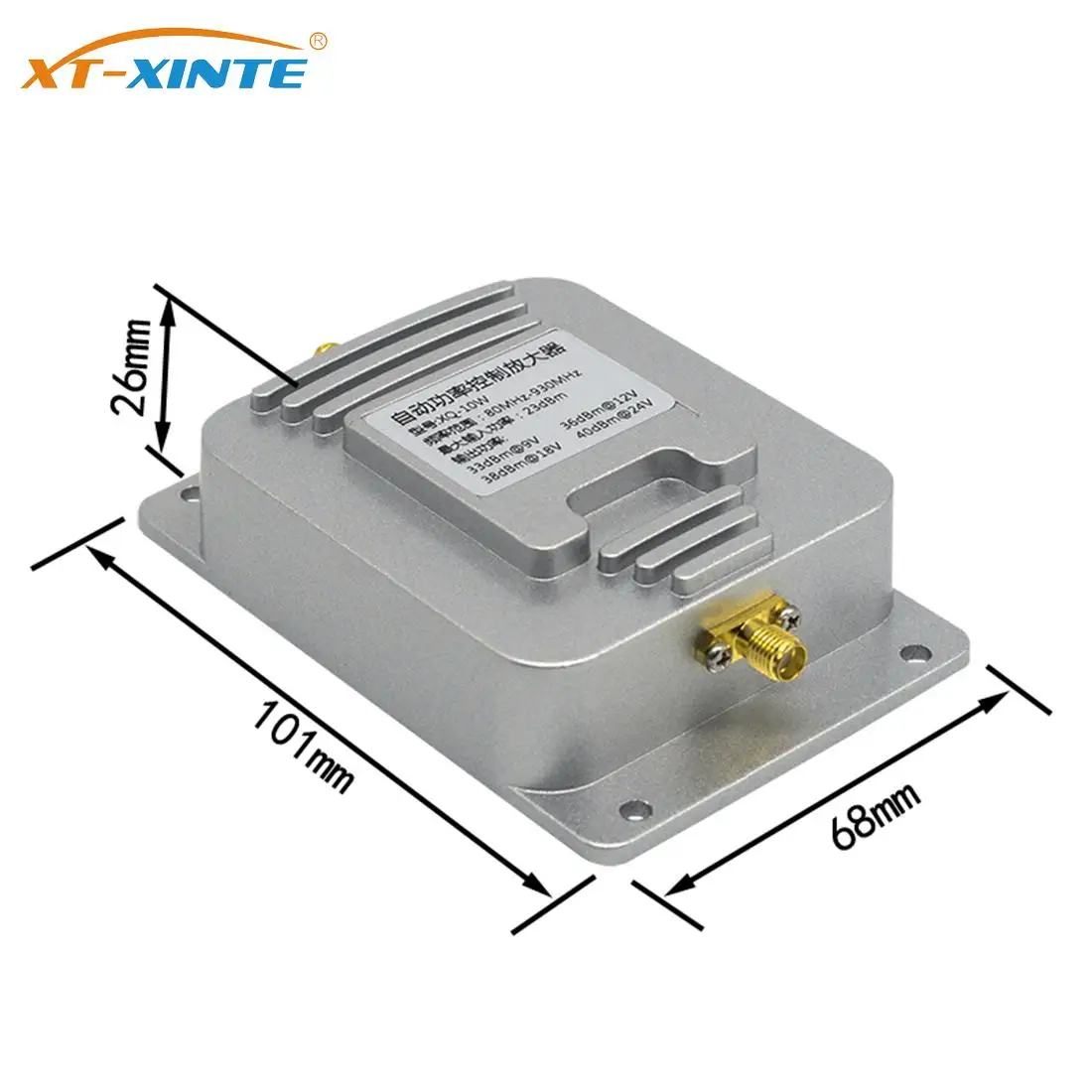 XQ-10W Ultra-wideband Automatic Power Control RF Amplifier 80MHz – 930MHz One-way Signal Amplifier for Sub-1GHz Band