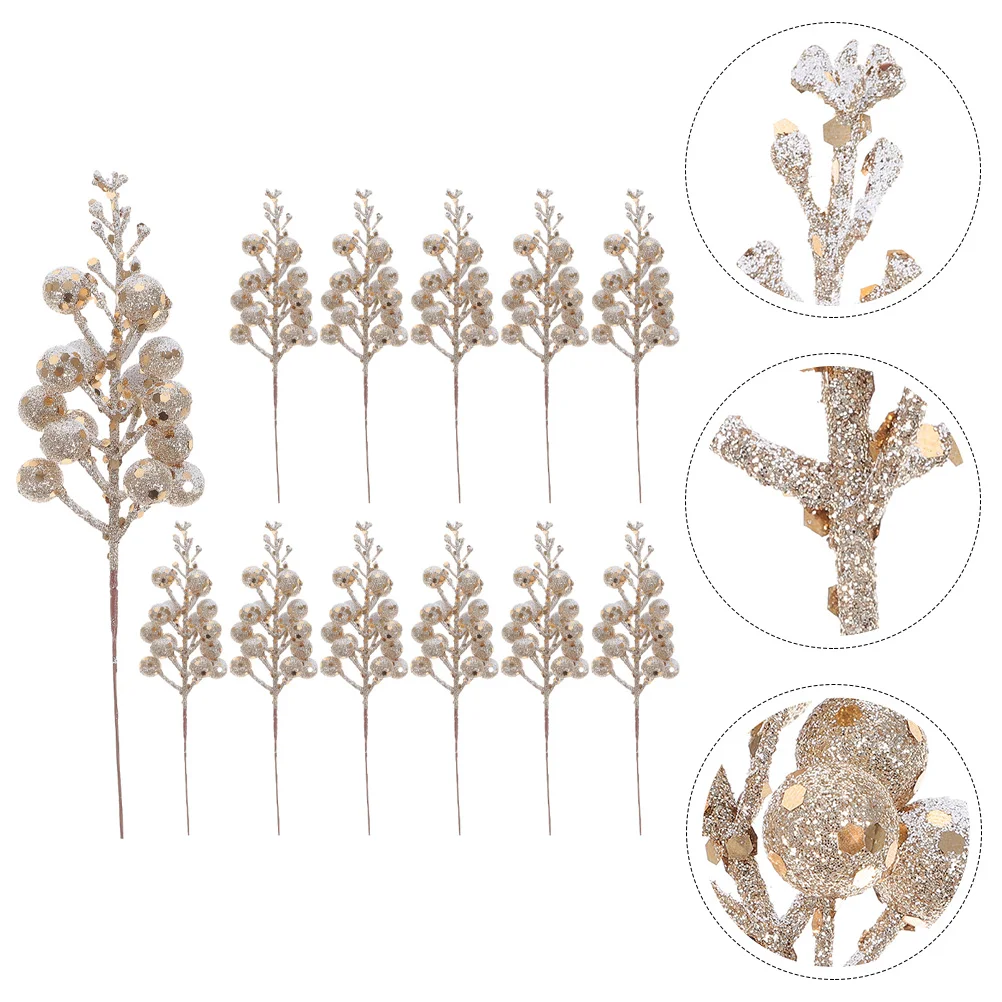 

Christmas Berry Artificial Picks Flowers Treefake Stems Berries Glitter Holly Stem Branch Pick Floral Wreath Gold