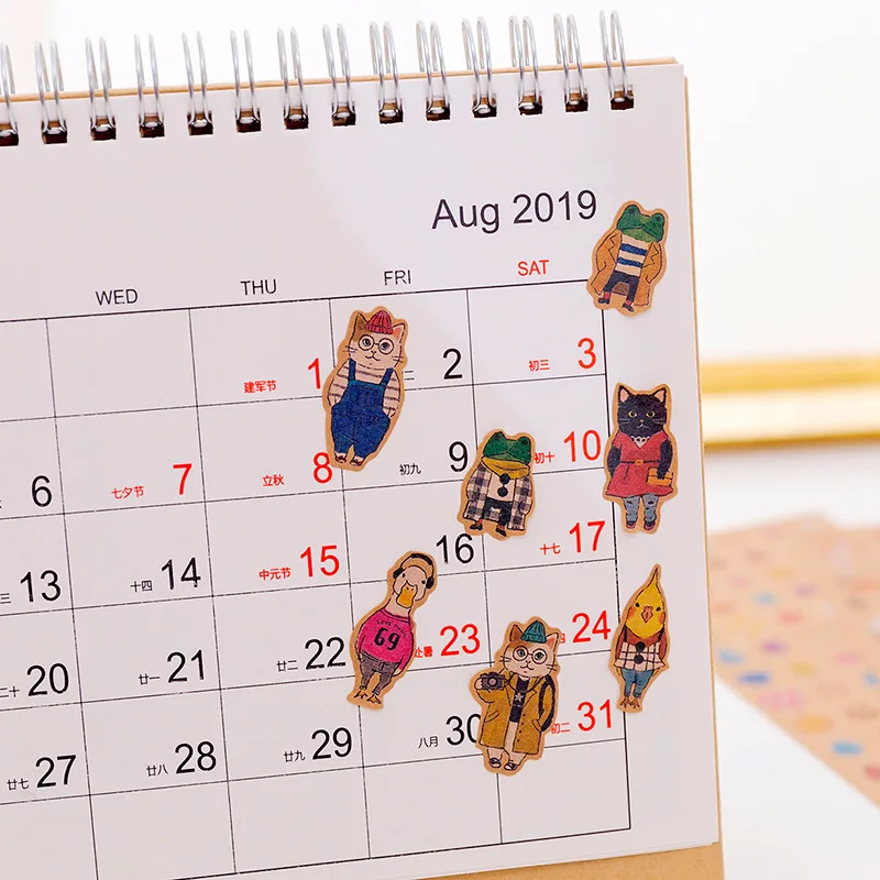 

Kraft Paper Cat Stickers Retro Collage Material Cartoon Animal Album Diary Calendar Decoration Scrapbooking DIY Craft Stickers