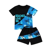 2pieces kids toddler summer casual set coconut tree print round neck short sleeve t shirts short pants for baby boys 1 6 years