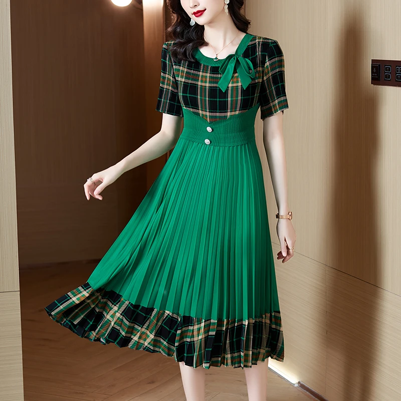 

Плиссированное Платье, Новинка лета 2023, маленькая юбка большого размера в стиле благовоний, с прострочкой сына, модная Высококачественная юбка в иностранном стиле для похудения