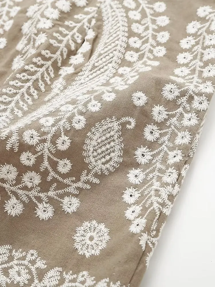 Withered Moroccan Bohemia Retro Casual Summer Shorts Embroidery Hollow High Waist Cotton Bermuda Shorts Women