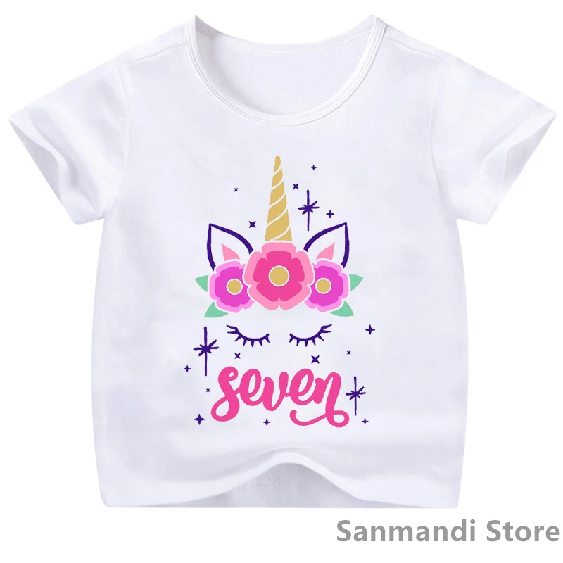 Graphic Unicorn Two/Three/Four/Five/Six/Seven/Eight/Nine/Ten Birthday Gift T-Shirt Tops For Girls Kawaii Children'S Clothing |