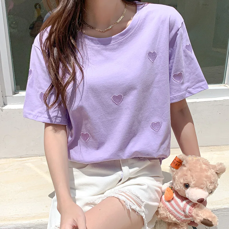 

Cotton Slim Fit Women's T-shirt O-Neck Casual Tees Summer Short Sleeve Top 2022 New Fashion Female Korean Style T Shirt
