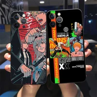 liquid silicone phone case popular manga chainsaw man anime for iphone 13 12 11 pro max xs xr 8 7 plus 13 mini black back cover