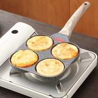 new 4 holes egg frying pan multifunction hamburger steak non stick pan high quality wooden handle cooking pan cooking utensils