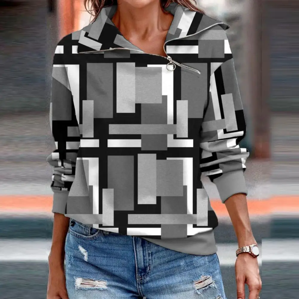 

Stylish Autumn Sweatshirt Long Sleeves Loose Color Block Lady Autumn Top Casual Autumn Blouse for Daily Wear