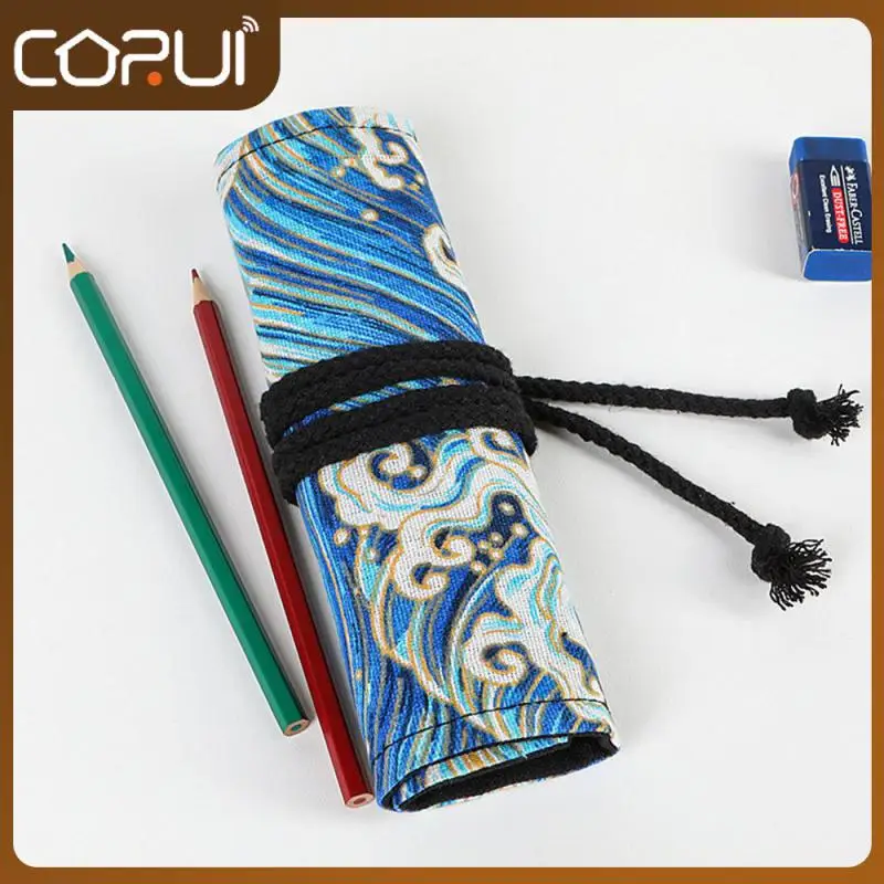 

Canvas Thickened Canvas Stationery Box Bundle Strong Pen Curtain Bold Binding Rope Stationery Storage Bronzing Blue Ocean