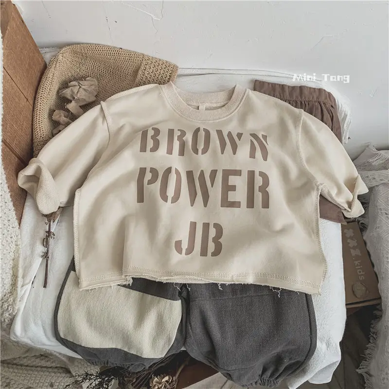 

Children Autumn Sweatshirts Letter Printed Korean Style Unisex Kids Loose Casual Pullovers Tops