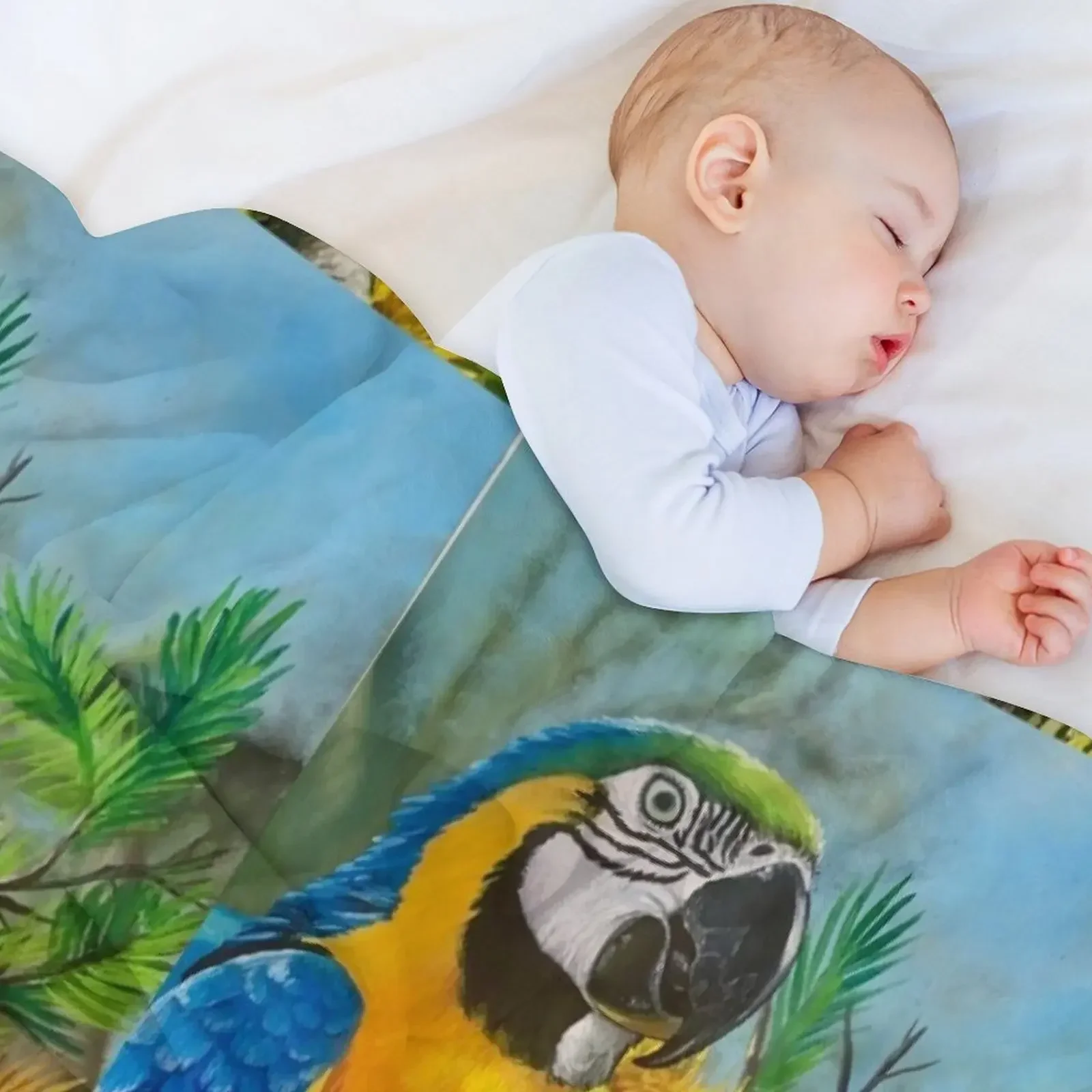 Синее и Золотое одеяло Macaws #1 дизайнерские одеяла для кровати