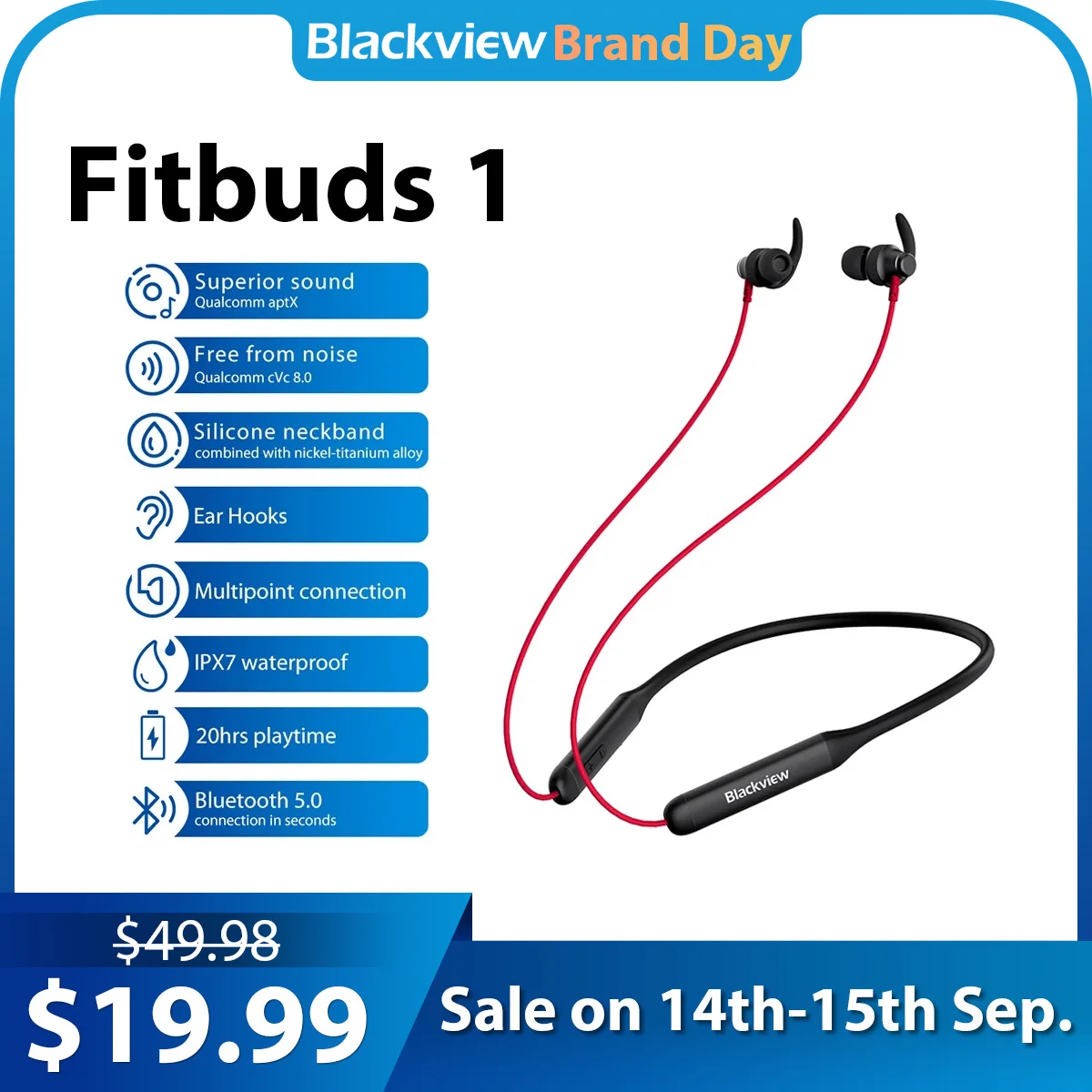 Buy Blackview Fitbuds 1 بلوتوث 5.0 سماعات لاسلكية الرياضة سماعات مع هيئة التصنيع العسكري IPX7 مقاوم للماء cVc 8.0 الحد من الضوضاء سماعات