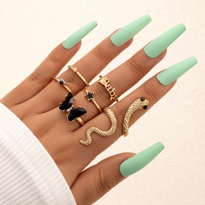 

New Butterfly Rings Geometric Snake Star Shape Ring Jewelry Accessories 7pcs/set Trendy Statement Knuckle Fingers Rings Women