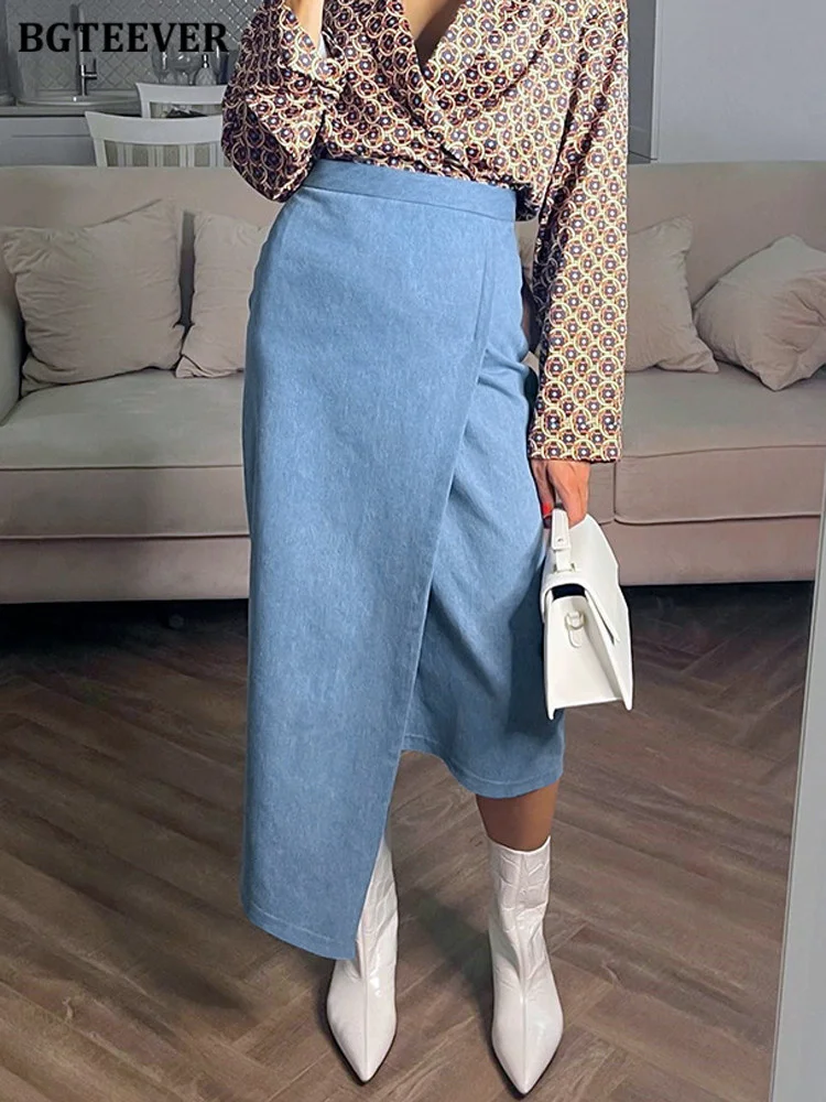 

Spring Summer Elegant Irregular Skirts for Women High Waist Slim Pockets Split Package Hip Long Skirts Female