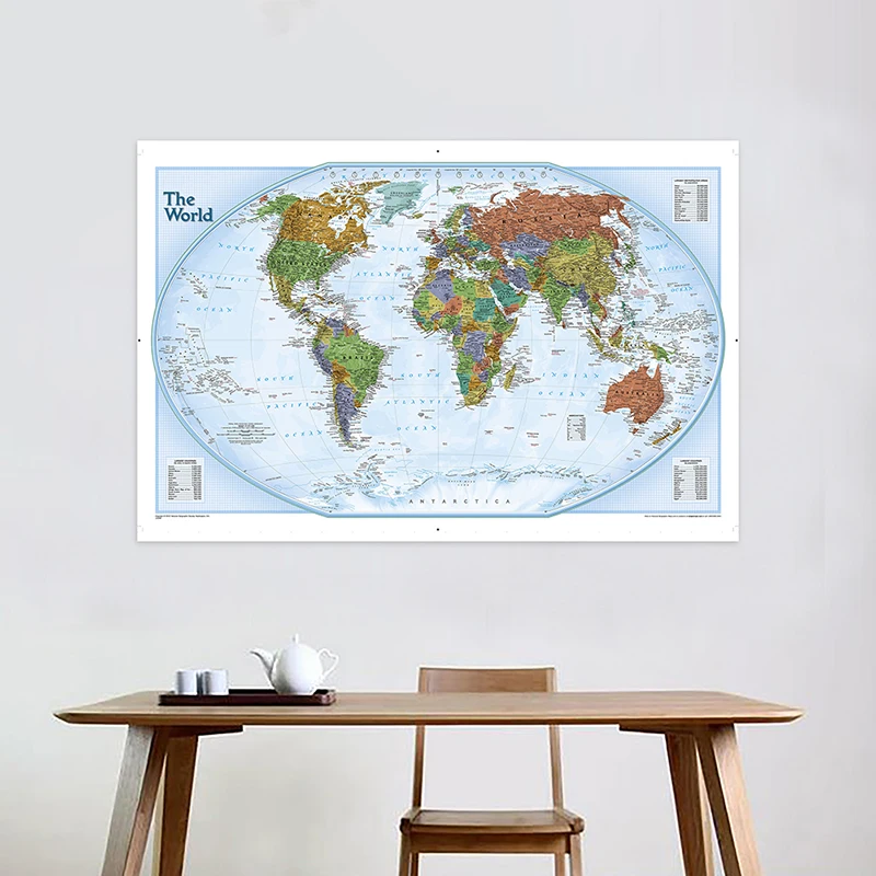 

150*100cm Political Map of The World Wall Art Poster Non-woven Canvas Painting Classroom Home Decor School Supplies