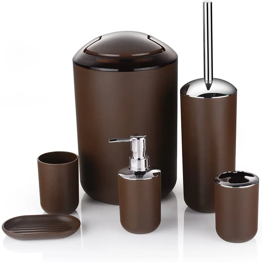 

Bathroom Accessories Sets 6PCS Toothbrush Holder Soap Dispenser Toilet Brush Trash Can Toothpaste Dispenser Bathroom Essential