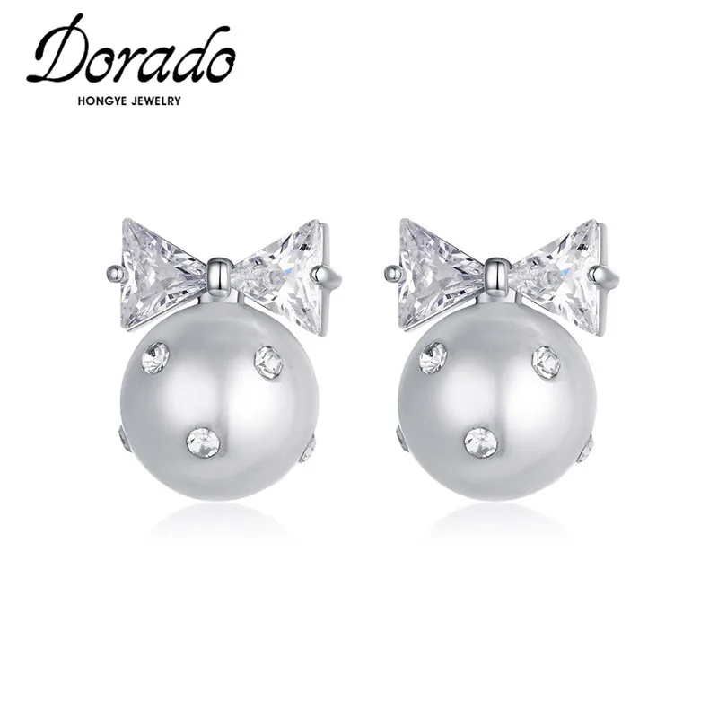 

Dorado Cute Crystal Bowknot Imitation Pearl Stud Earrings for Women Girl Ball Metal AAA Zircon Party Jewelry Gifts Brincos 2023