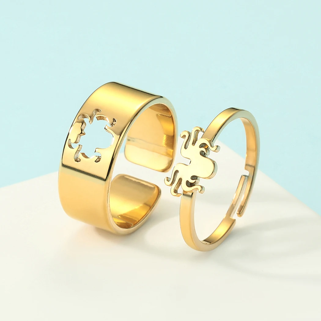 

2pcs Octopus Promise Open Rings for Women Girls Stainless Steel Inspirational or Motivational Matching Ring Set Couple Jewelry