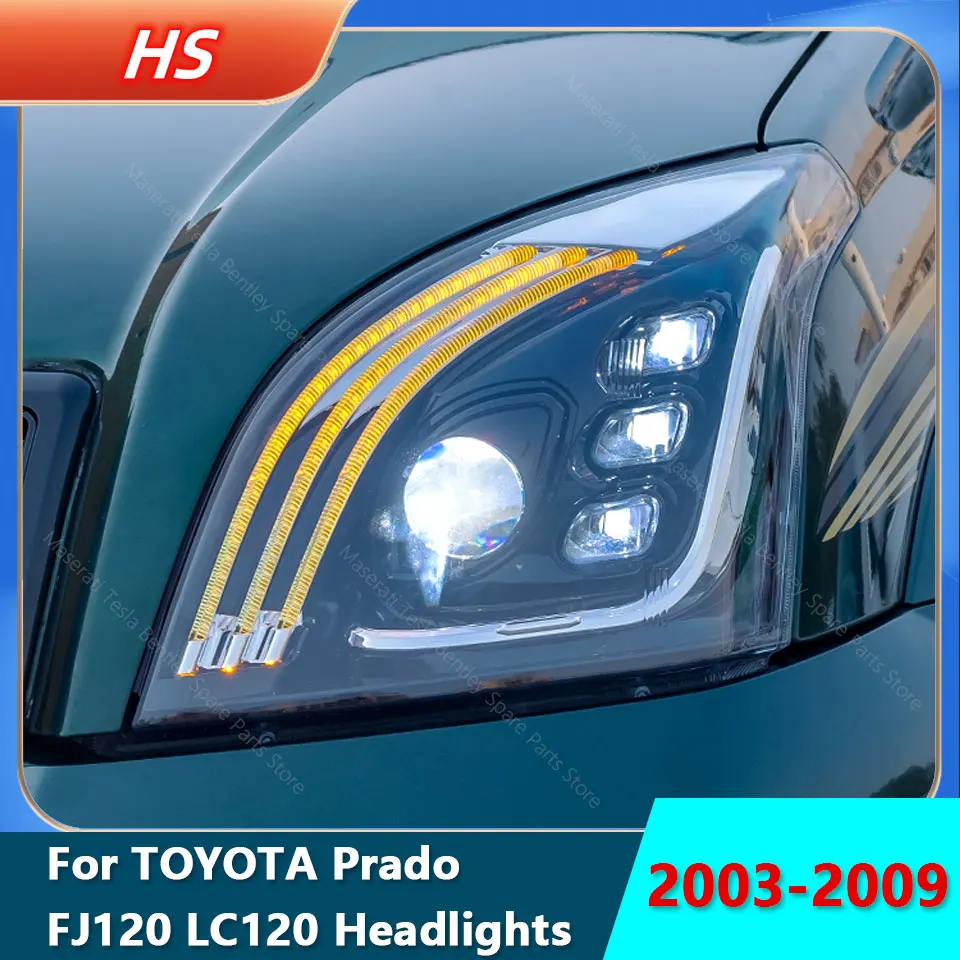 

Для Toyota Prado передняя фара в сборе 03-09 Fj120 Lc120 синий старт анимация изменено со светодиодными линзами фары для Drl старого на новый