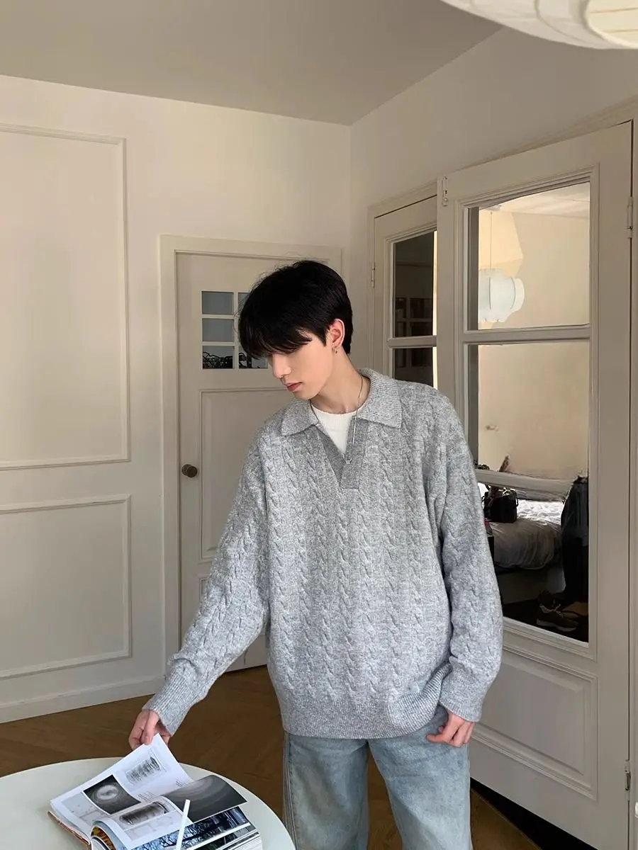 Высококачественный свитер-поло с лацканами рубашки v-образным вырезом свободные