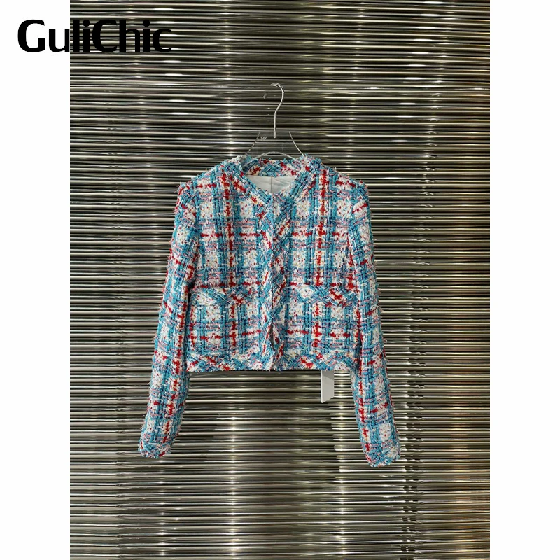 

5.7 GuliChic Women Vintage Fashion Plaid Long Sleeve Tweed Short Jacket
