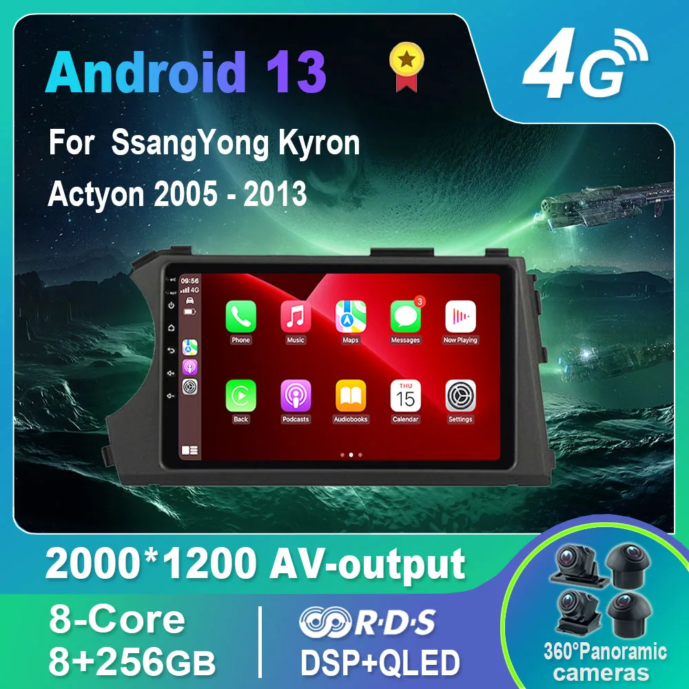

Автомагнитола на Android 13,0/Мультимедийный видеоплеер для SsangYong Kyron Actyon 2005-2013 GPS QLED Carplay DSP 4G WiFi Bluetooth