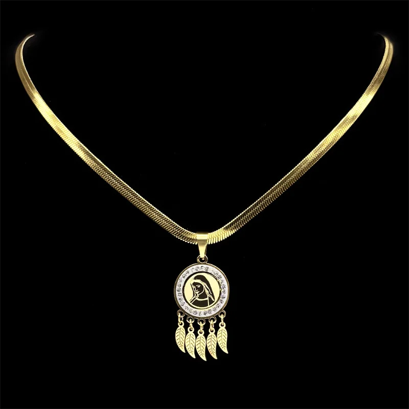 Винтажное ожерелье с подвеской в виде листьев Девы Марии и кристаллами женское